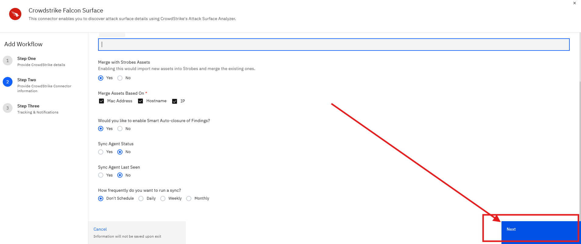 Connecting CrowdStrike Falcon Surface to Strobes: Step 18 — Proceed to Step Three (screenshot 18)