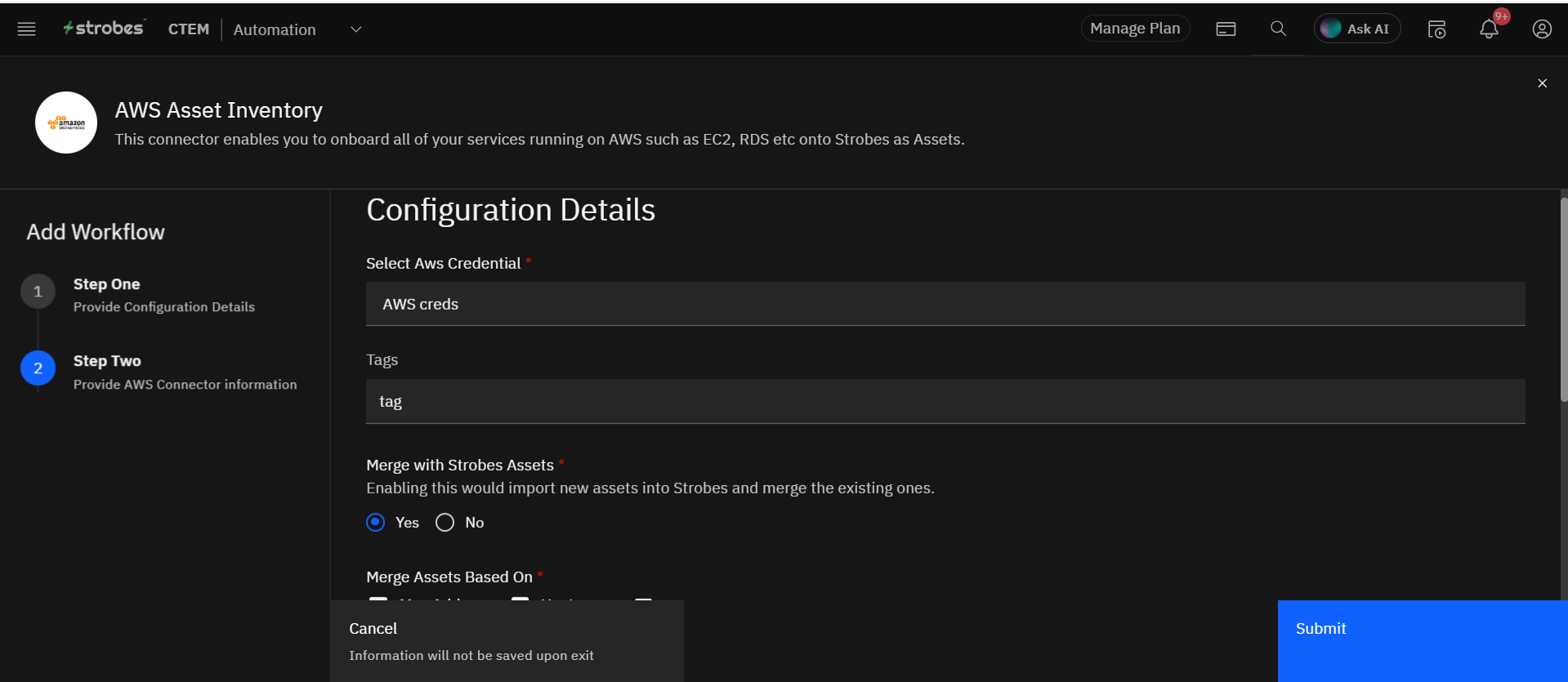 Import assets from AWS environment: Usage flow instructions (screenshot 5)