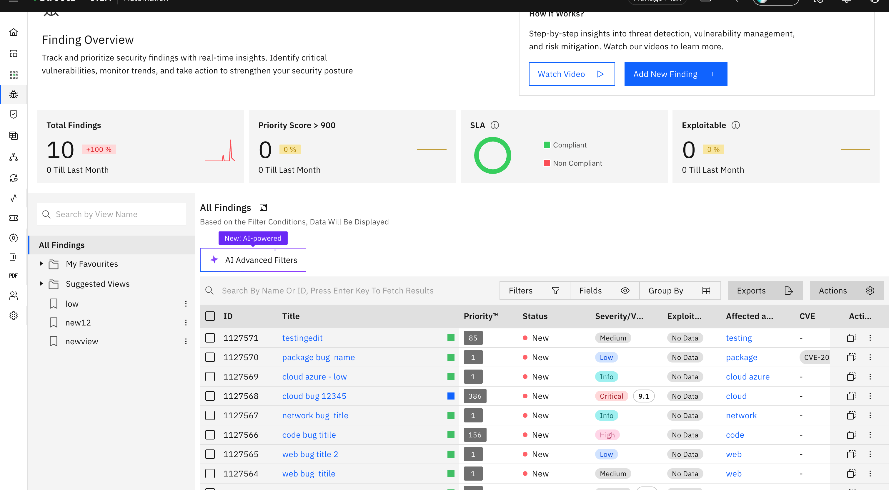 Bulk actions on findings: Severity Bulk Action (screenshot 8)
