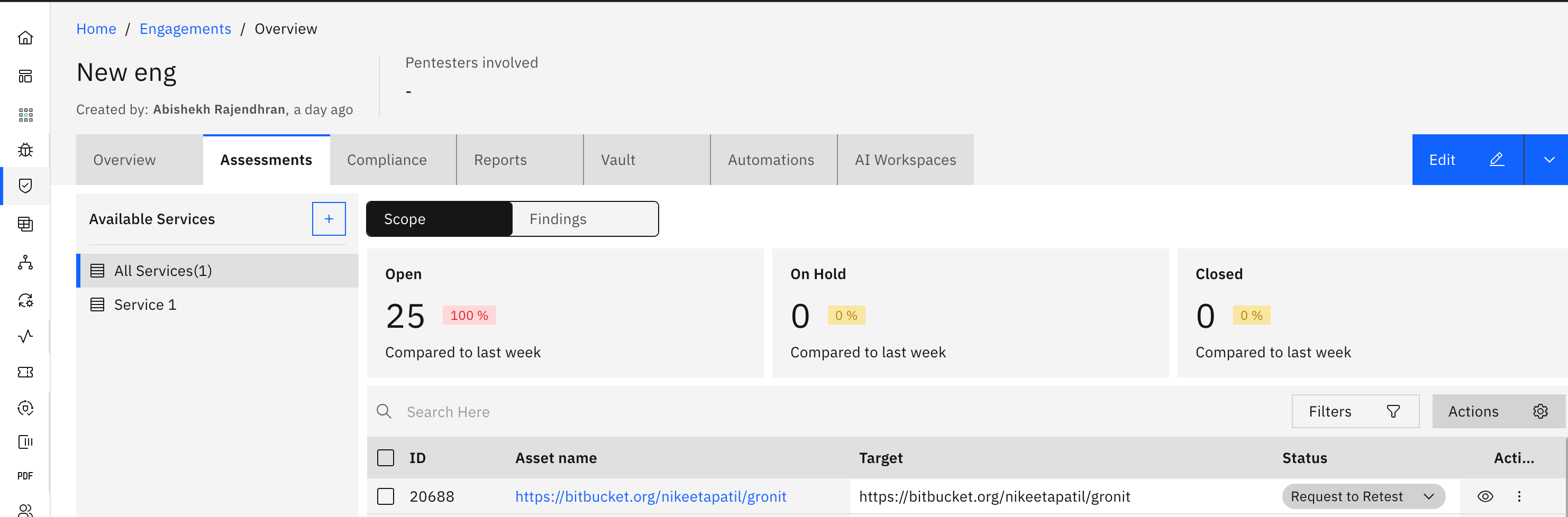 Life Cycle of an Assessment in an Engagement: Where to View and Update Assessment Status (screenshot 2)