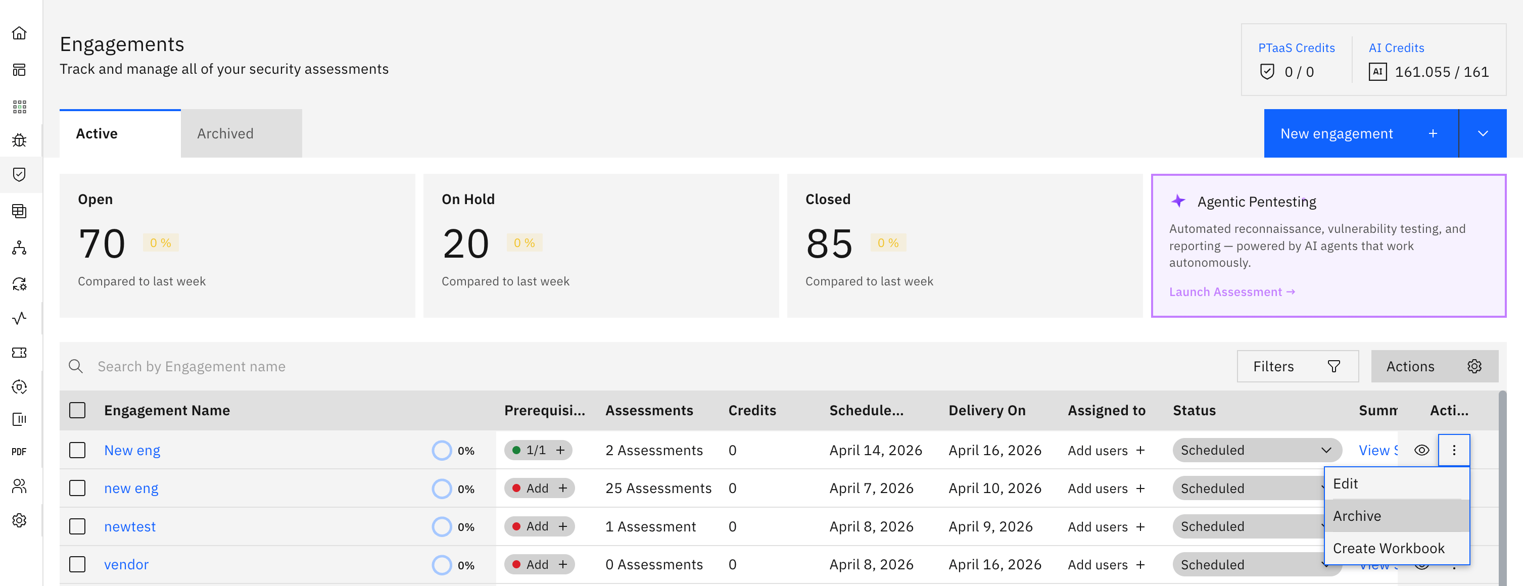 Archiving and Unarchiving Engagements: Archiving Enagagements (screenshot 1)