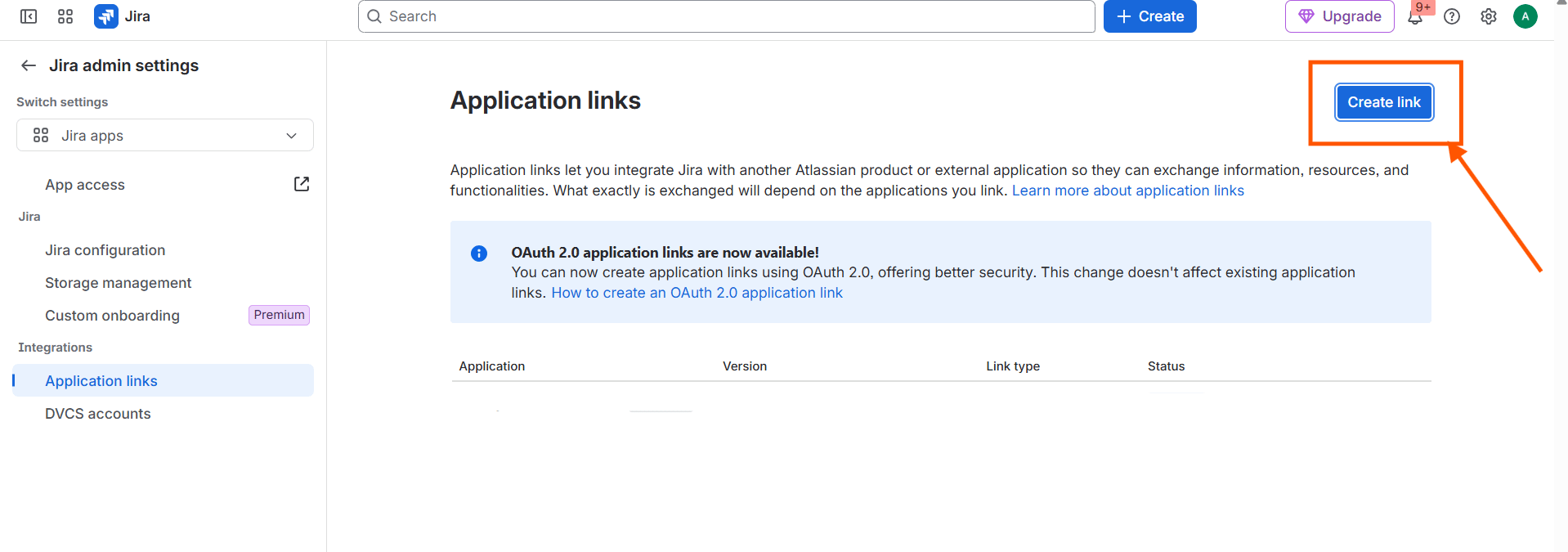 Configuring the Jira integration (OAuth 1.0): Step 5 — Navigate to Application Links (screenshot 6)