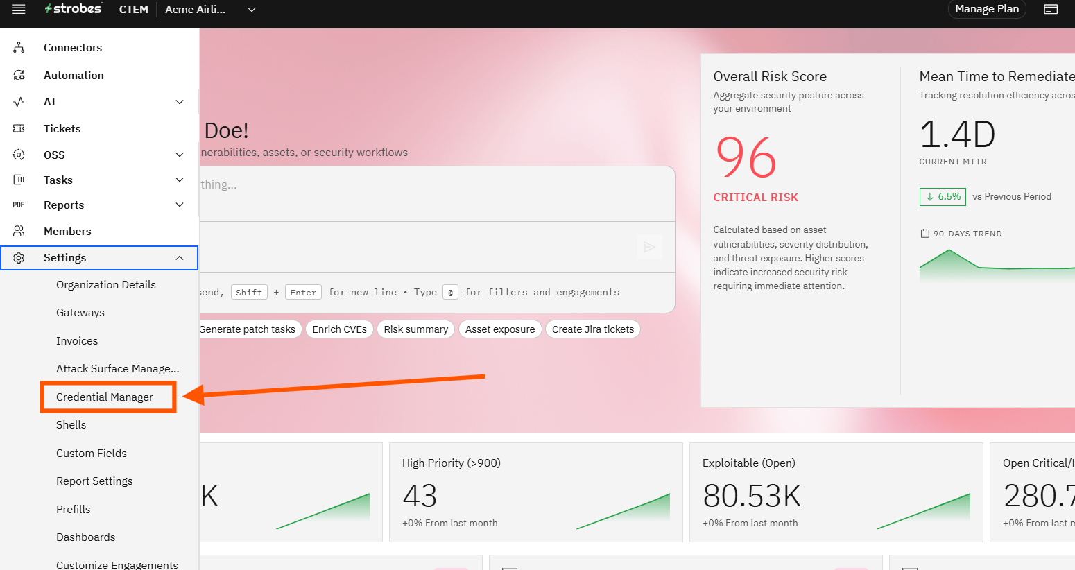 Configuring Tanium credentials: Step 1: Access the Credential Manager (screenshot 1)