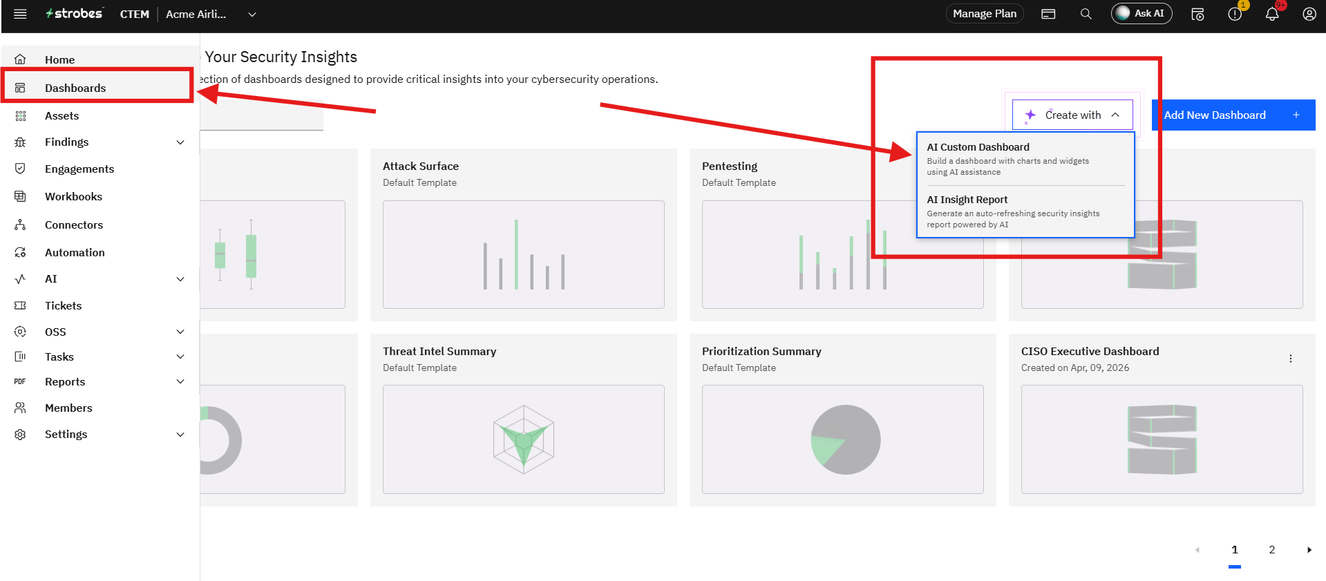 Creating a Dashboard with AI: Step 1: Open the Dashboards Page (screenshot 2)