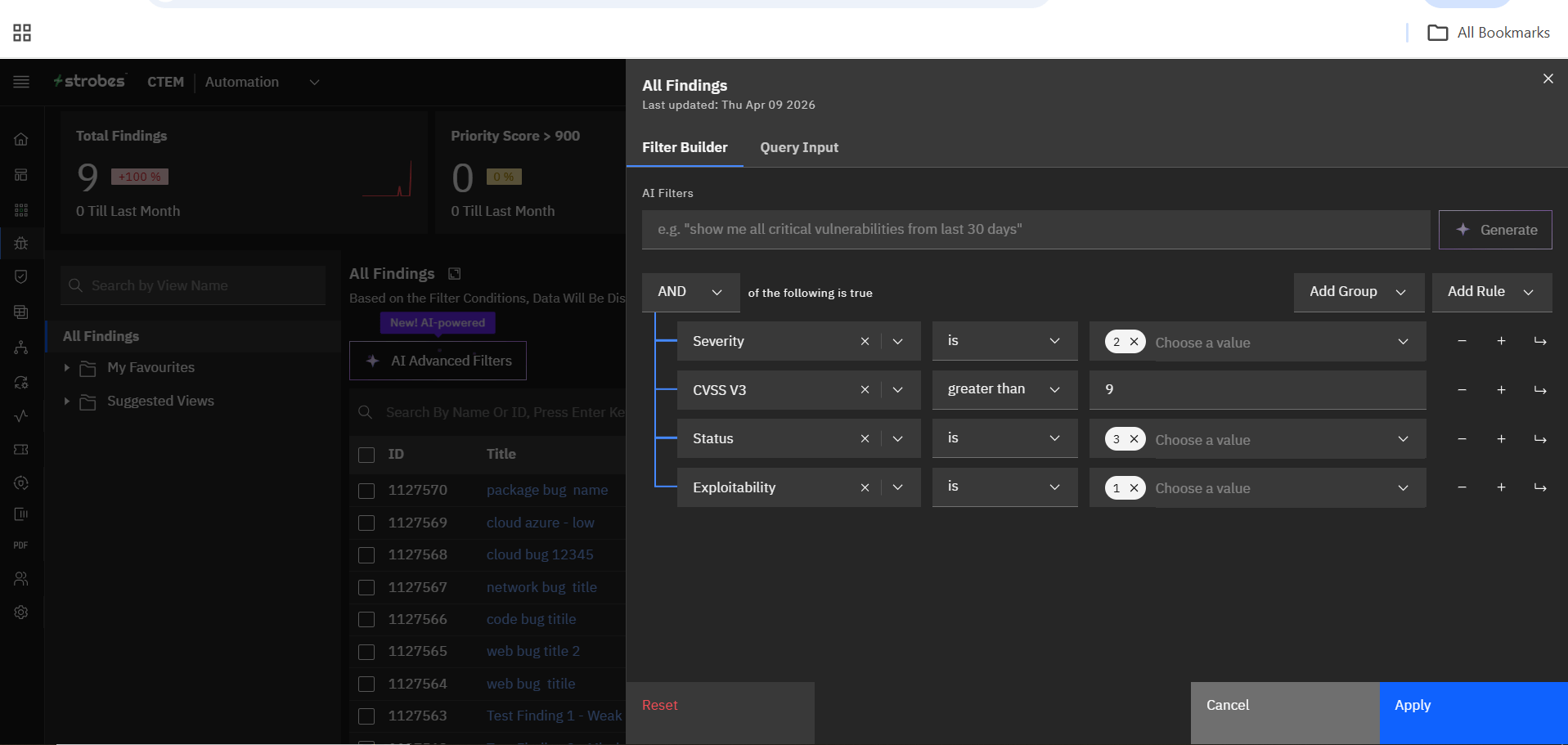 Understanding the Findings Toolbar: Filters (screenshot 5)