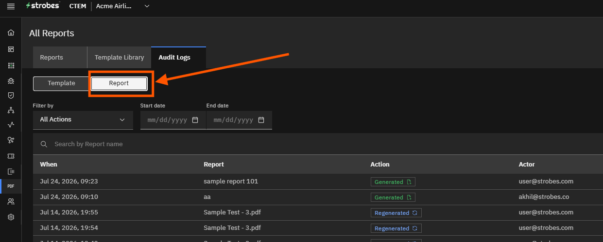 Report Audit Logs: Step 9 — Switch to the Report Log (screenshot 9)