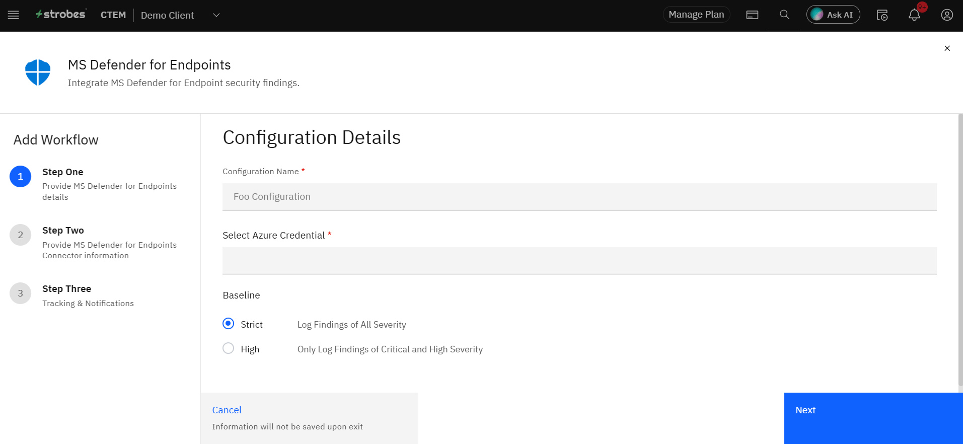 Connecting Microsoft Defender for Endpoints to Strobes: Step 3: Open the Connector (screenshot 3)