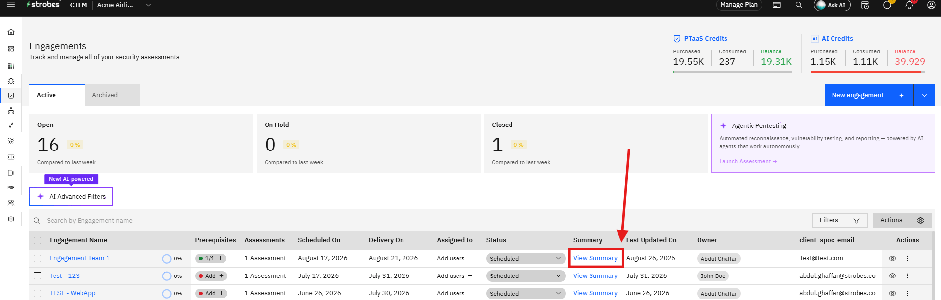 Engagement Summary Report Download: 1. Summary (screenshot 1)