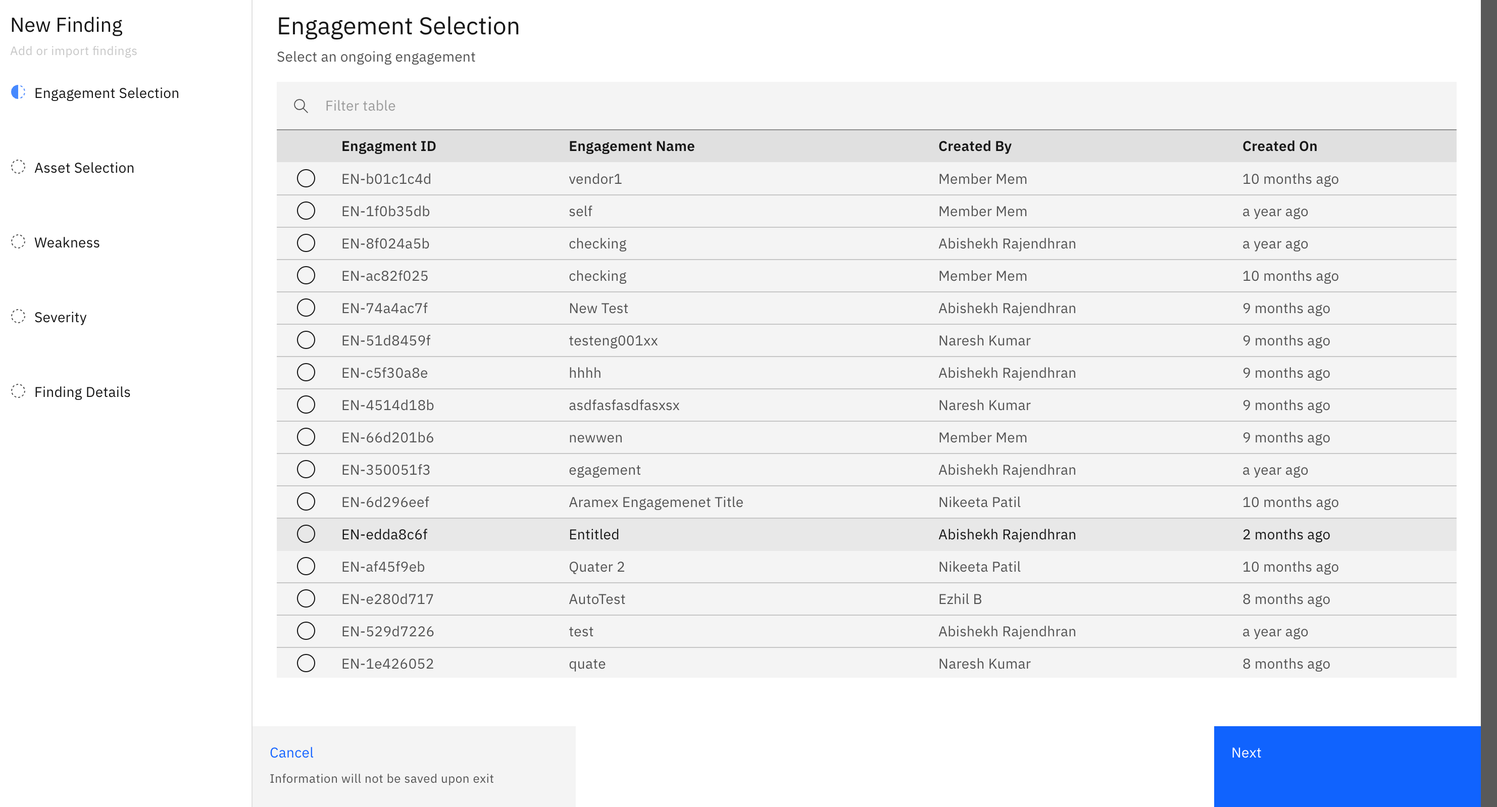 Submitting a vulnerability for a network asset: Logging a Network Vulnerability (screenshot 1)