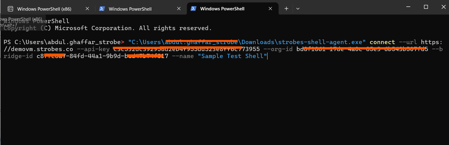 Creating a Shell Using Shell Bridge in Strobes: Step 17 — Run the Connect Command (screenshot 15)