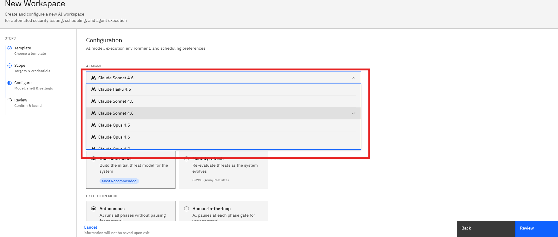 Threat Modeling Template: Step 6: Select an AI Model (screenshot 9)