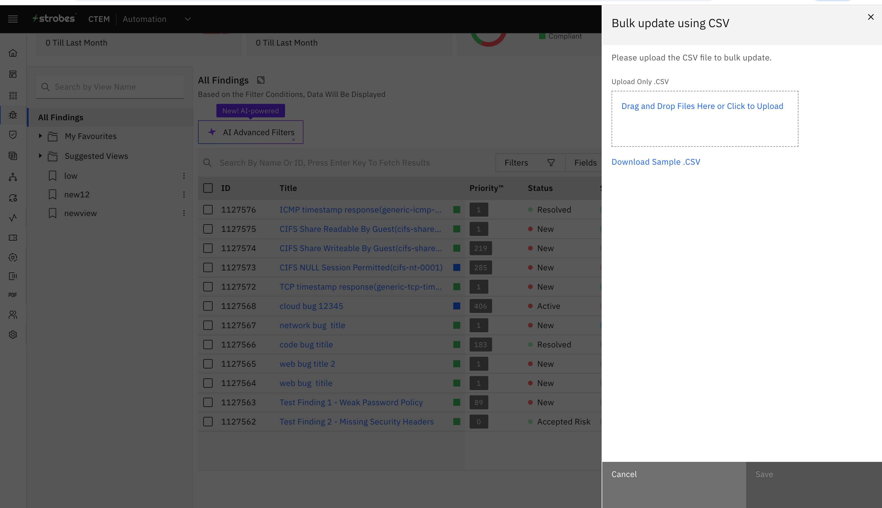 Bulk Updating Vulnerability Custom Fields Using CSV: Steps to Bulk Update Custom Fields (screenshot 2)