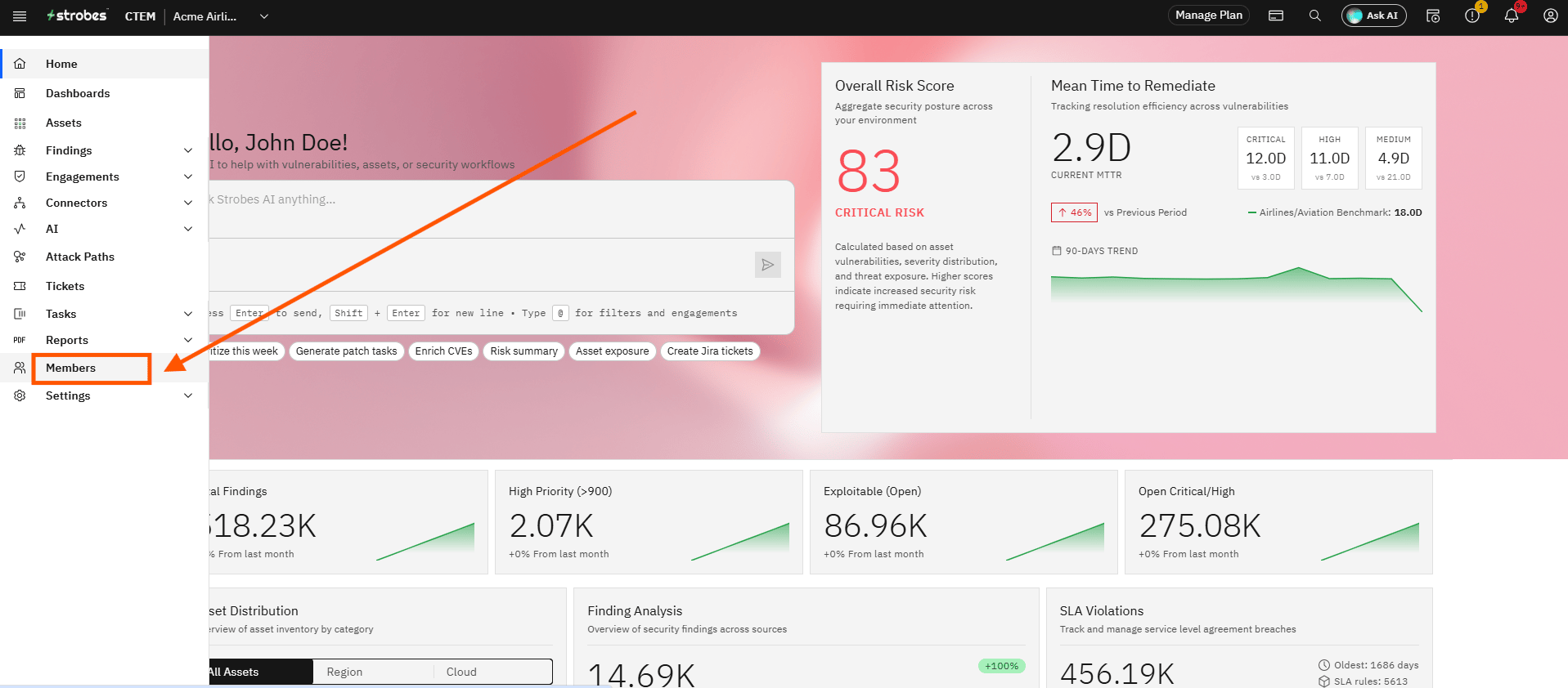 Invite Members and Manage Roles in Strobes: Step 1 — Click Members in the Left Sidebar (screenshot 1)