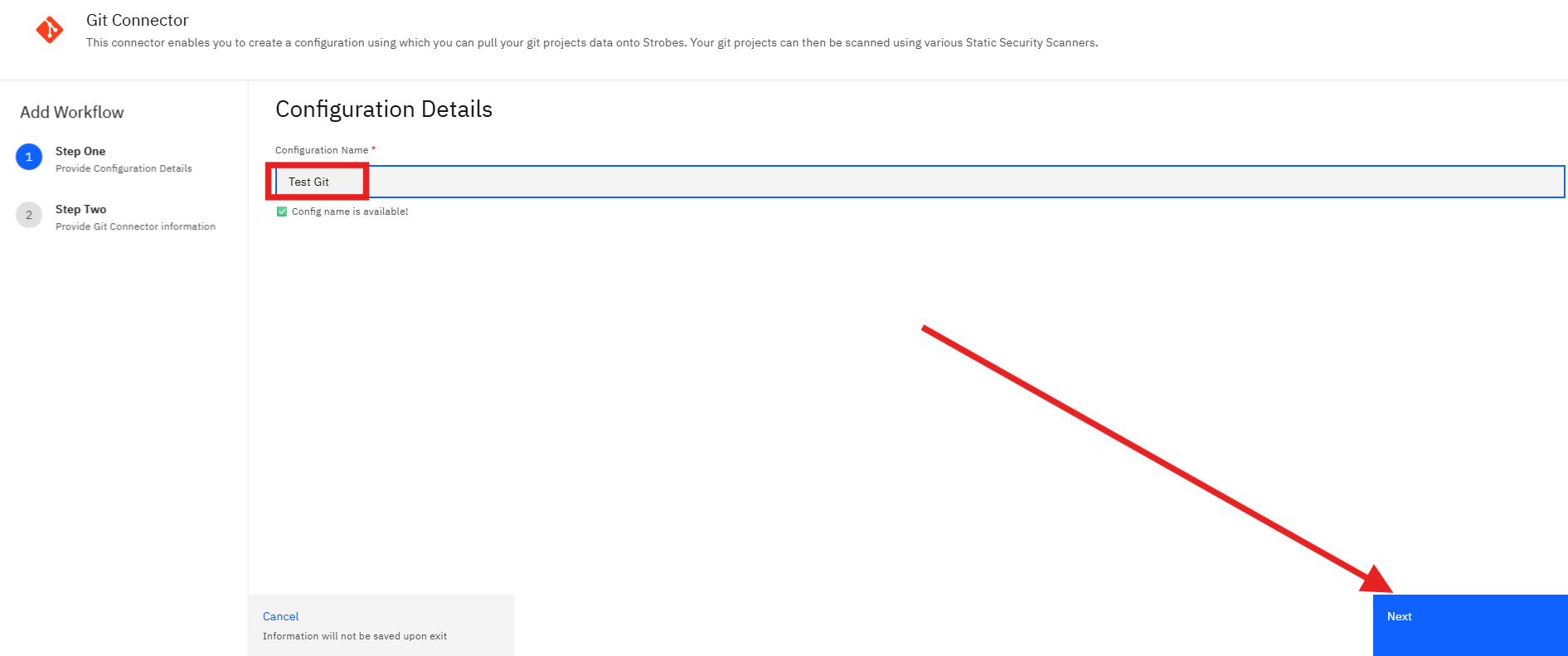 Configuring Your Git Repo with Strobes: Step 2: Define the Configuration (screenshot 2)