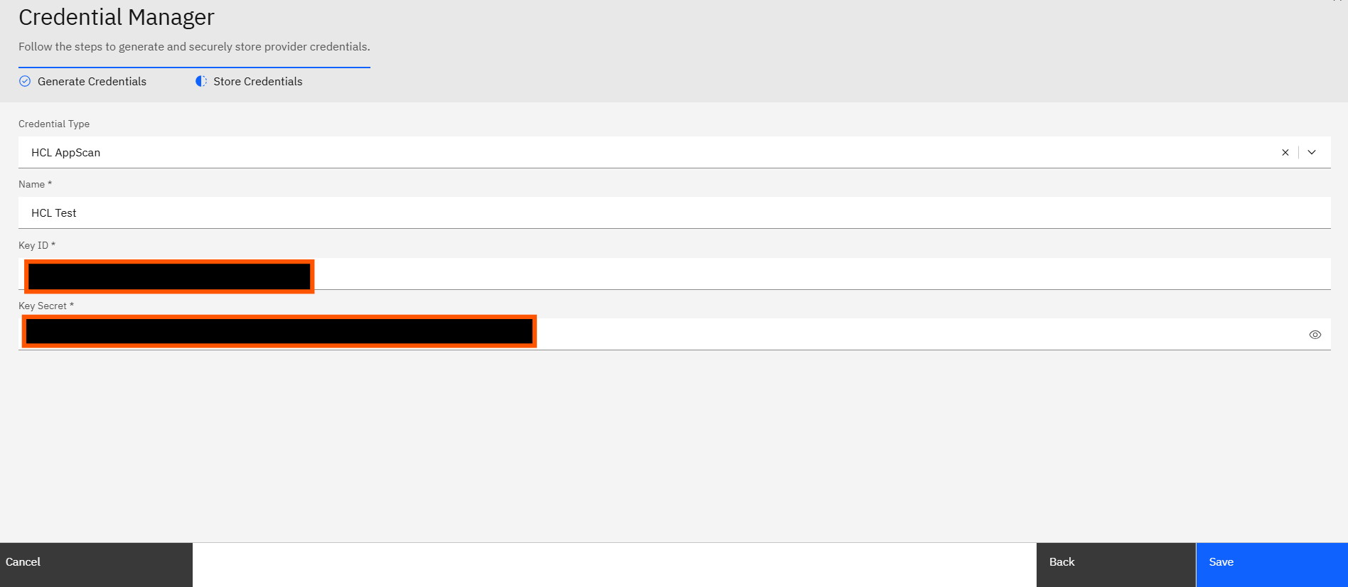 Configuring HCL AppScan credentials: Step 3: Enter Credential Details (screenshot 3)