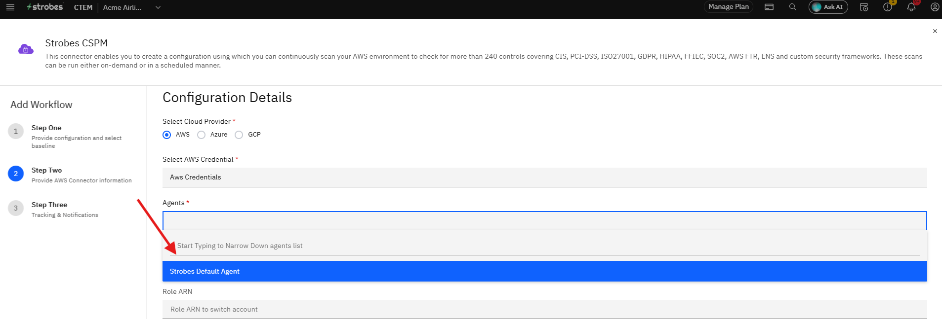 Configuring Strobes CSPM: Step 10 — Confirm the Agent (screenshot 12)
