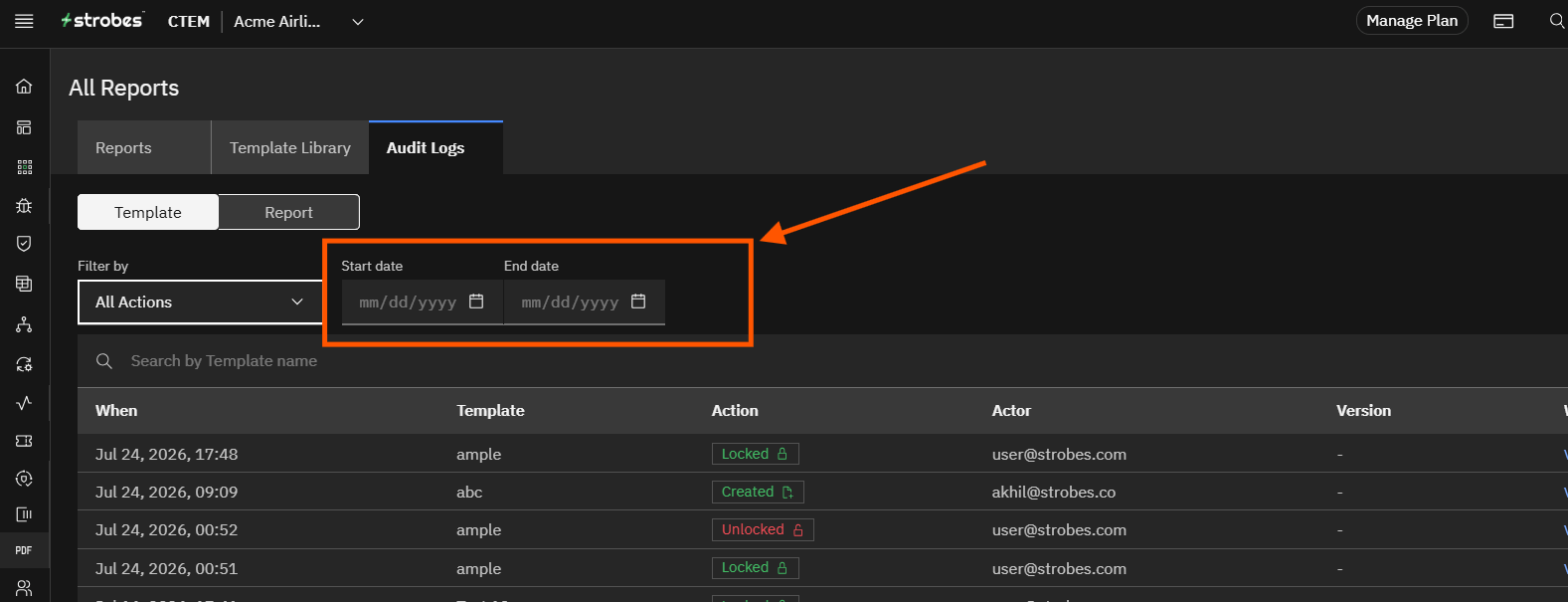 Report Audit Logs: Step 5 — Filter by Date Range (screenshot 5)
