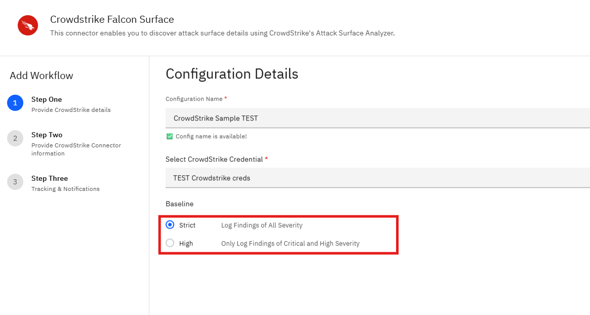 Connecting CrowdStrike Falcon Surface to Strobes: Step 8 — Choose a Baseline (screenshot 8)