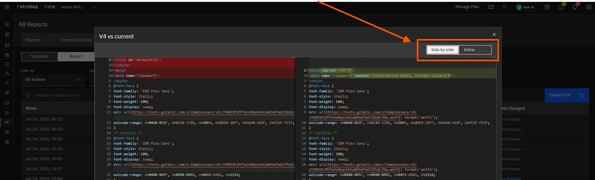 Report Audit Logs: Step 15 — Comparing with the current version (screenshot 16)