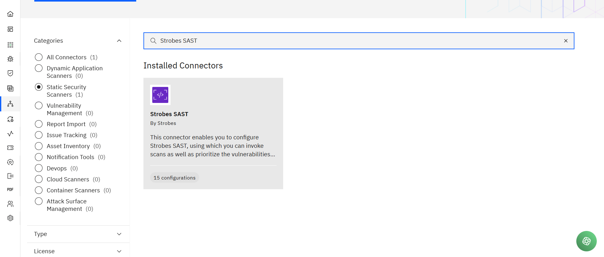 Configuring Strobes SAST: Step 1: Access Strobes SAST Connector (screenshot 5)