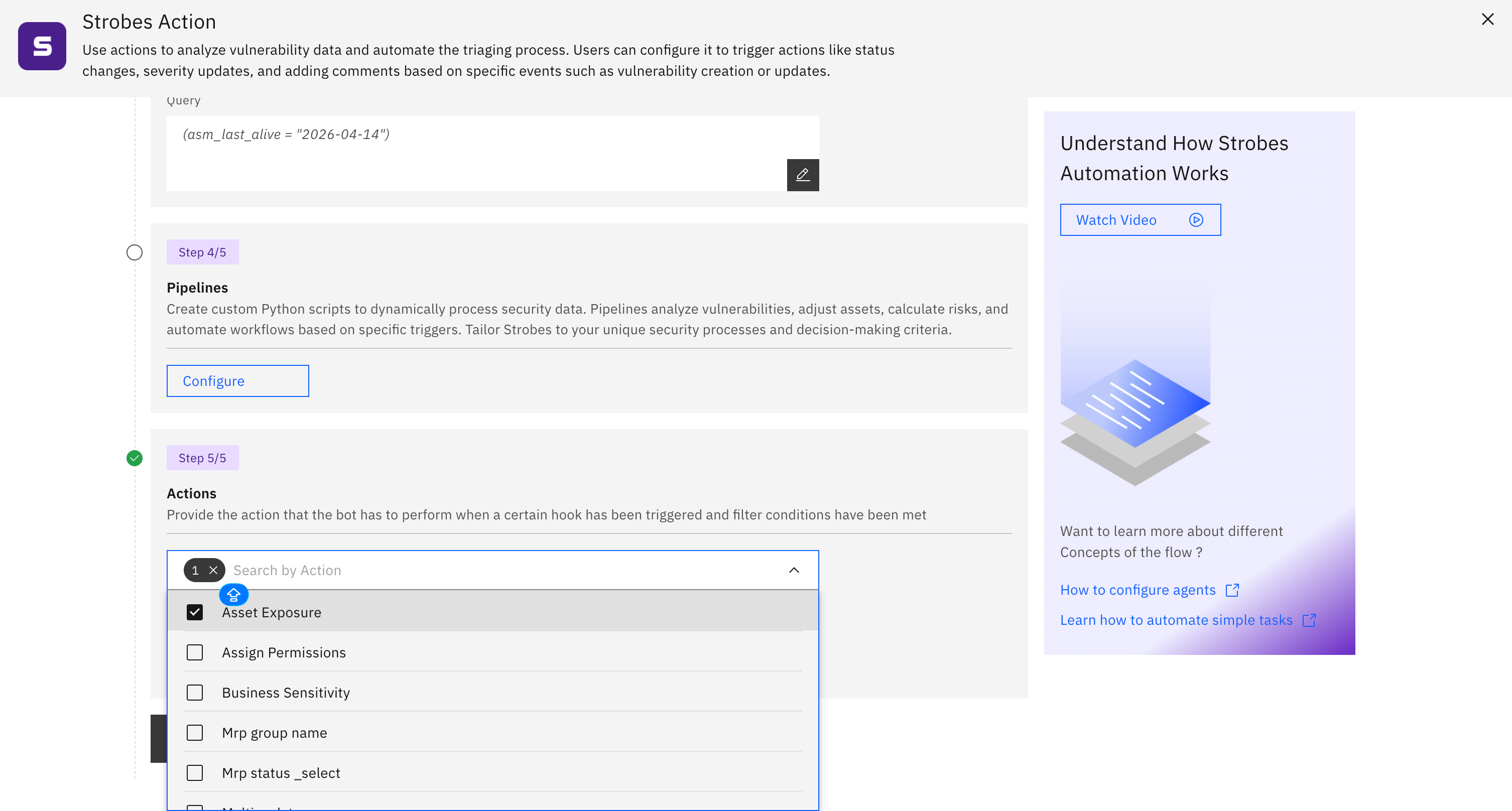Configuring Actions in Strobes Automation (screenshot 3)