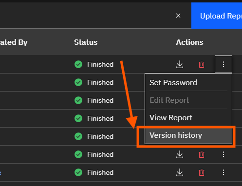 What's in the Reports Page?: Step 9 — Open Version History (screenshot 9)