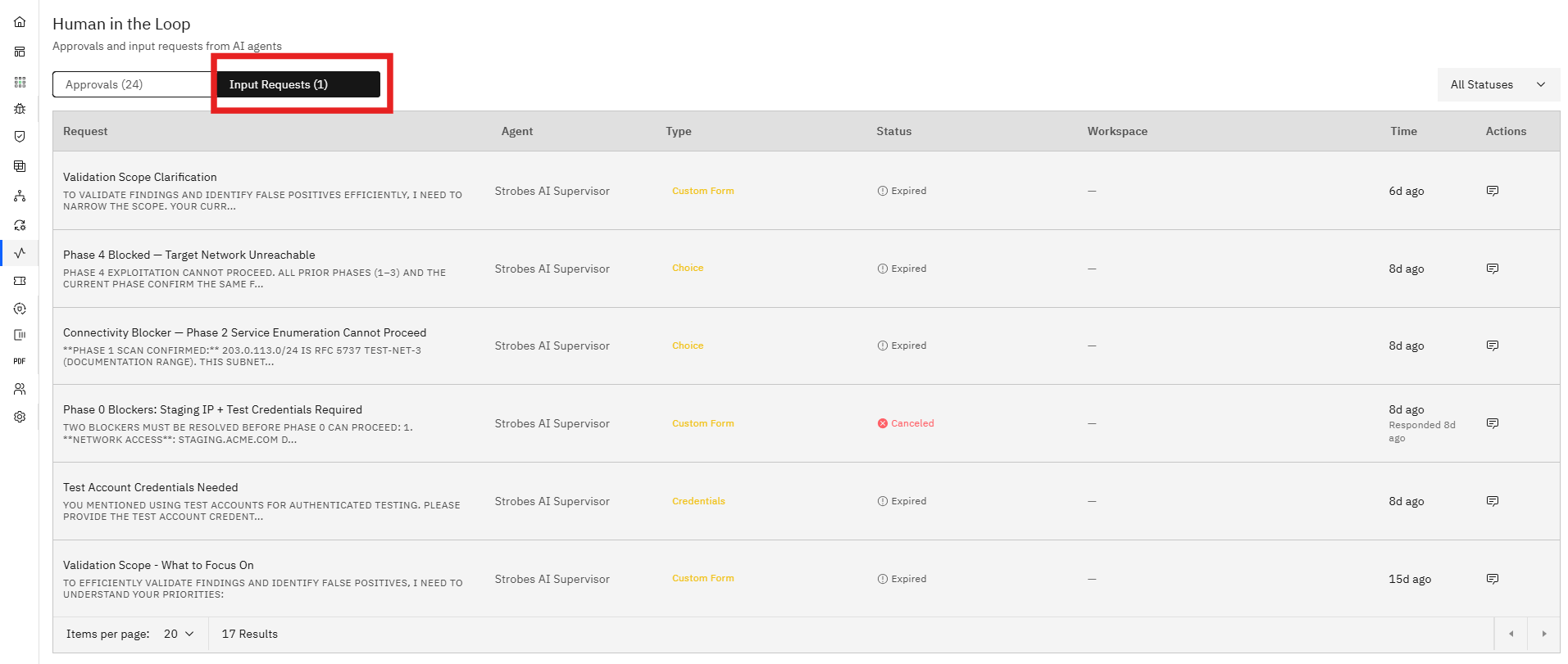 Human in the Loop: The Input Requests tab (screenshot 2)
