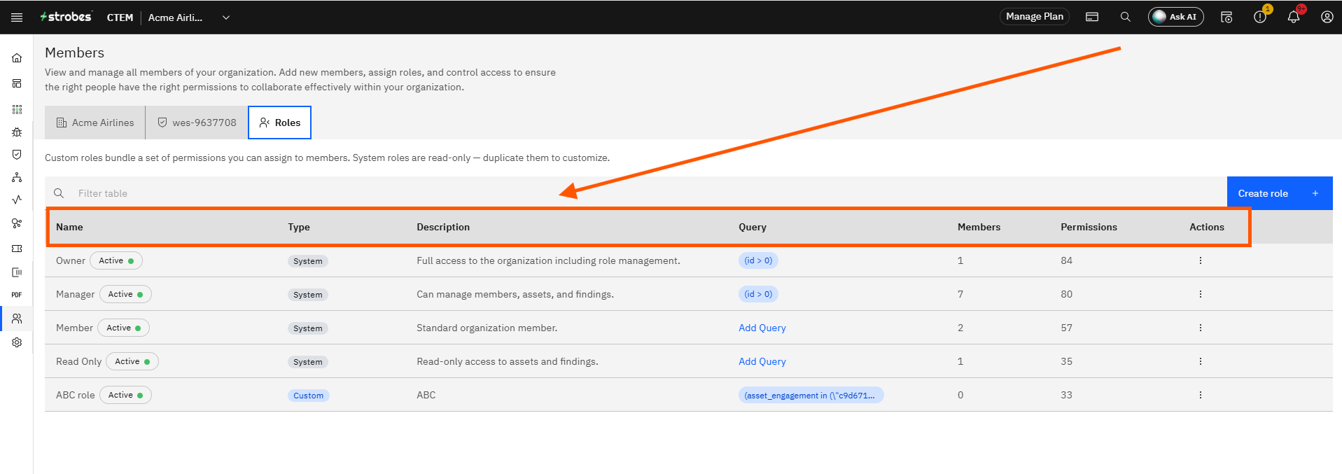 Invite Members and Manage Roles in Strobes: Step 10 — Navigate to the Roles Tab (screenshot 12)