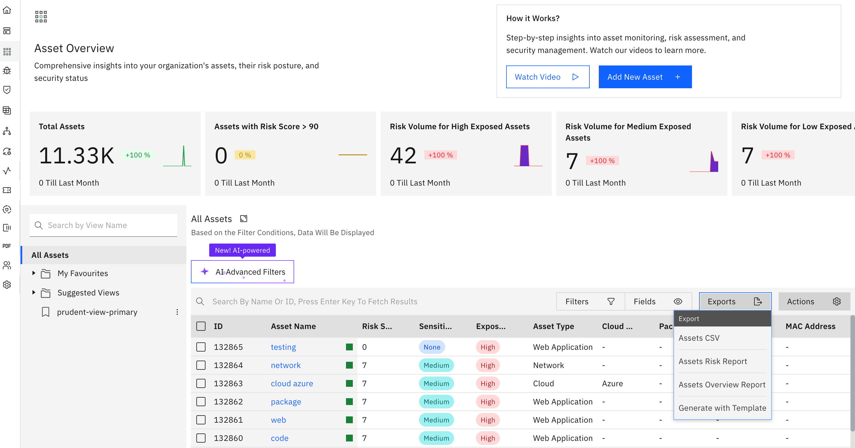 Exporting asset reports (screenshot 1)