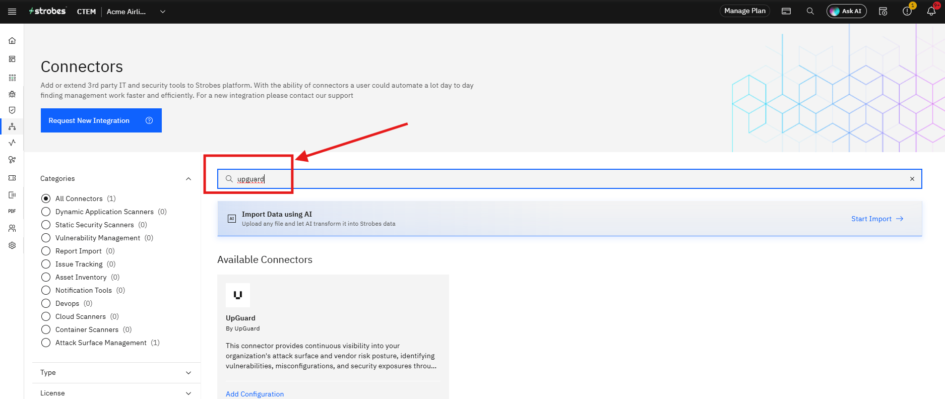 Connecting UpGuard to Strobes: Step 9 — Search for UpGuard (screenshot 9)