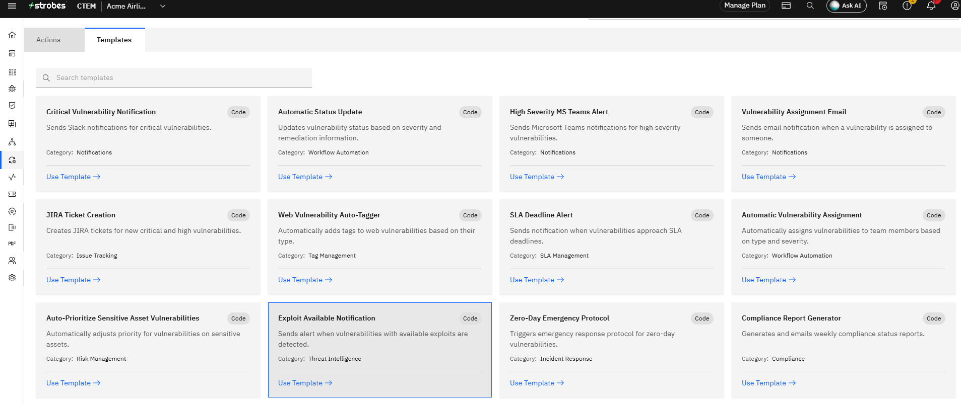 Using Automation Templates: Available Templates (screenshot 2)