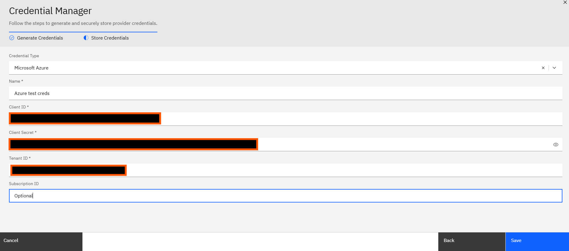 Configuring Azure credentials: Step 3: Enter Azure Configuration Details (screenshot 3)