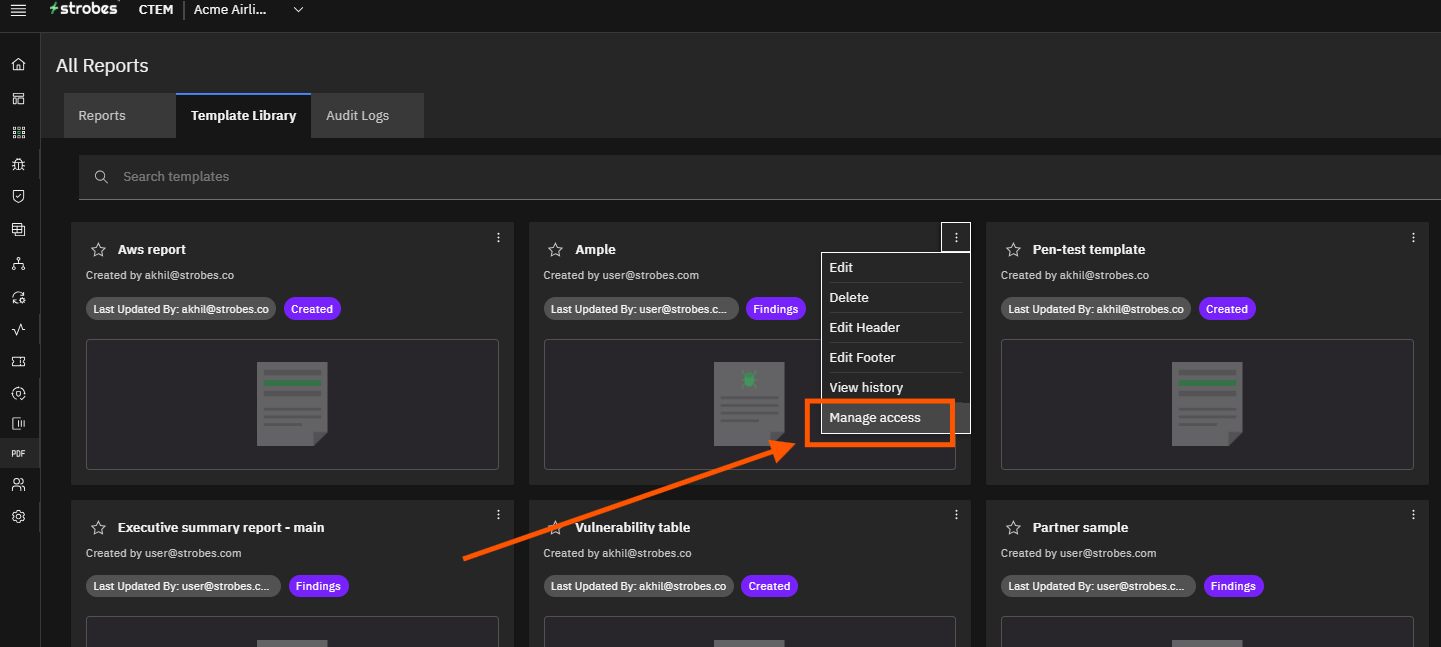 Using the Template Library: Step 10 — Open Manage Access (screenshot 10)