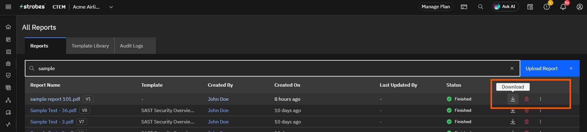 What's in the Reports Page?: Step 5 — Download a Report (screenshot 5)