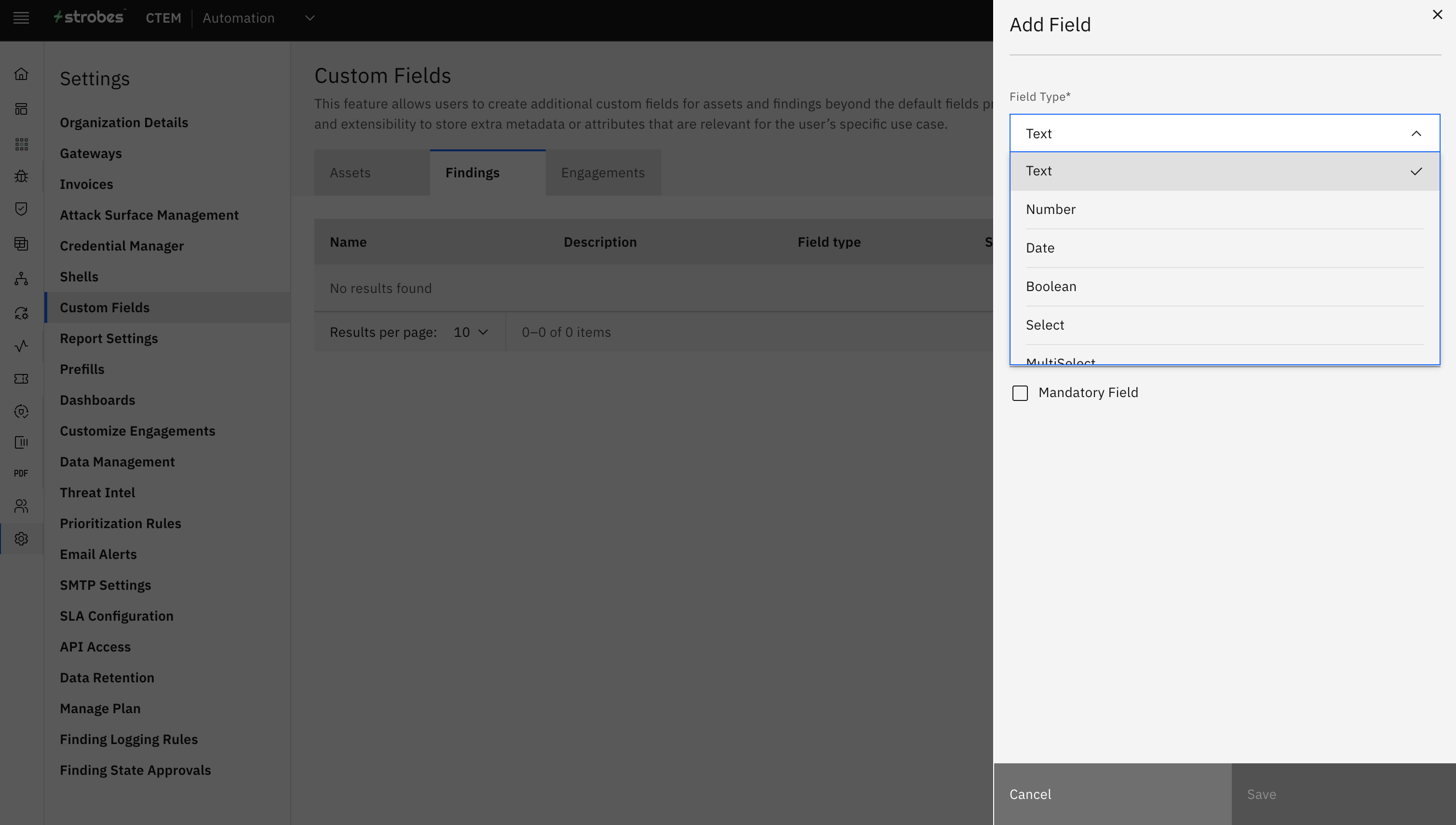 Vulnerability Custom Fields: Defining Custom Fields (screenshot 2)