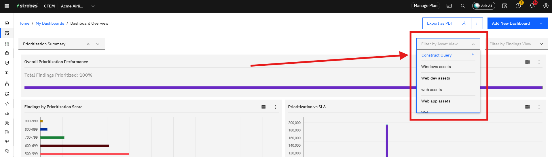Customizing Default Dashboards: Step 4: Filter by Asset View (screenshot 11)