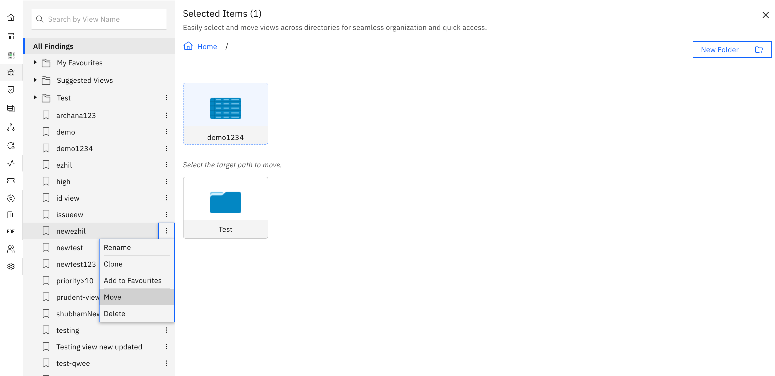 Creating folders to save vulnerability views: Rearranging Views (screenshot 5)
