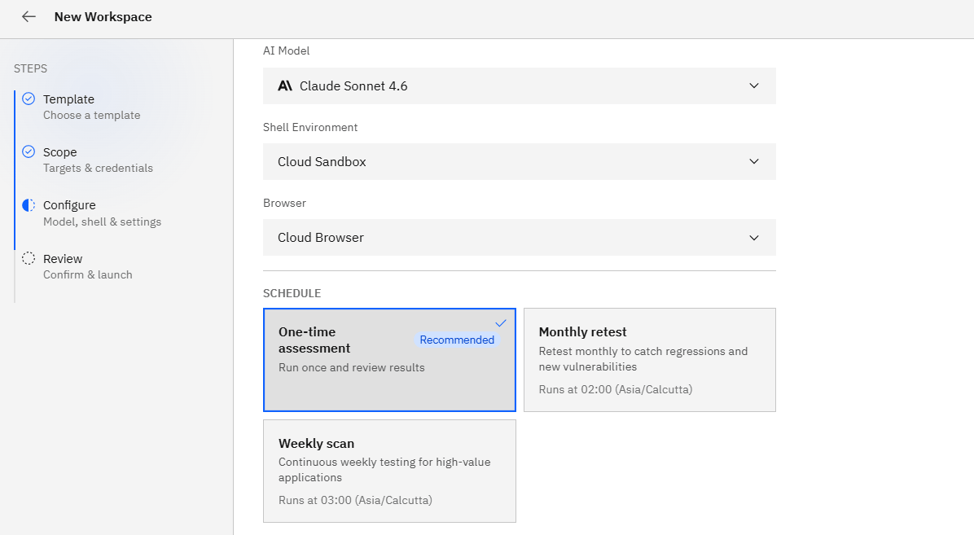 Scheduling recurring pentests: Step 2: Pick a frequency (screenshot 1)