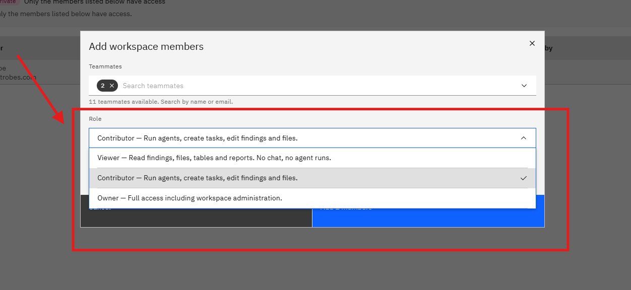 Managing AI Workspace Isolation and AI Member Access: Step 8 — Click the Role Dropdown (screenshot 9)