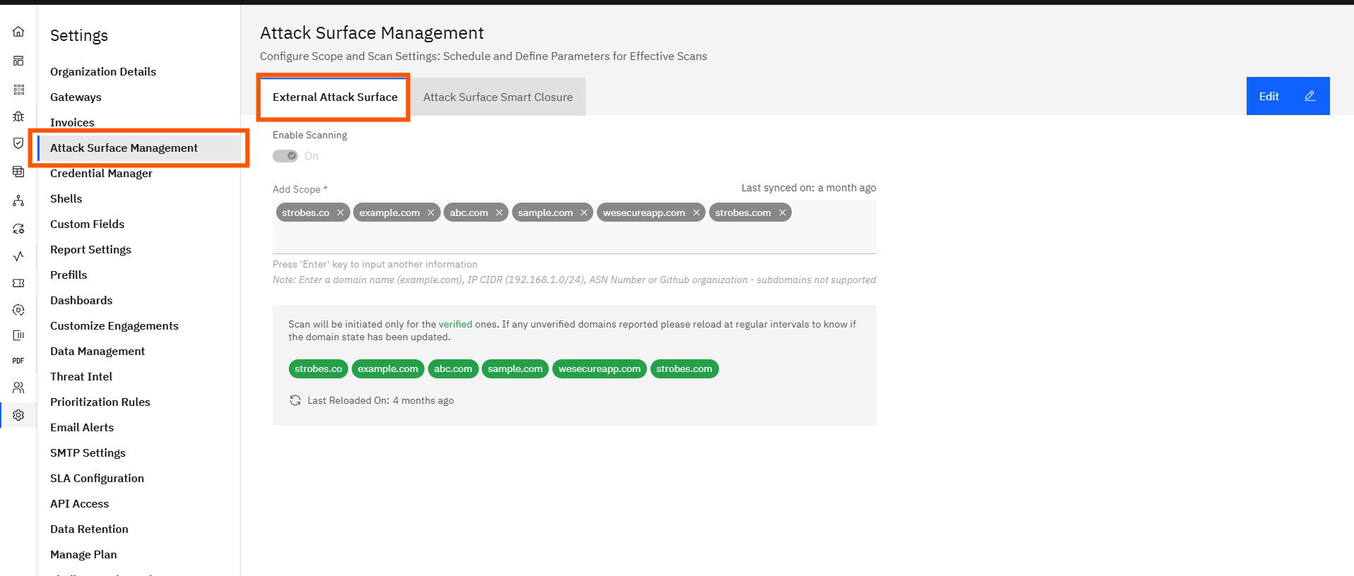 Configuring Attack Surface Management: Step 1 — Open the External Attack Surface Tab (screenshot 1)