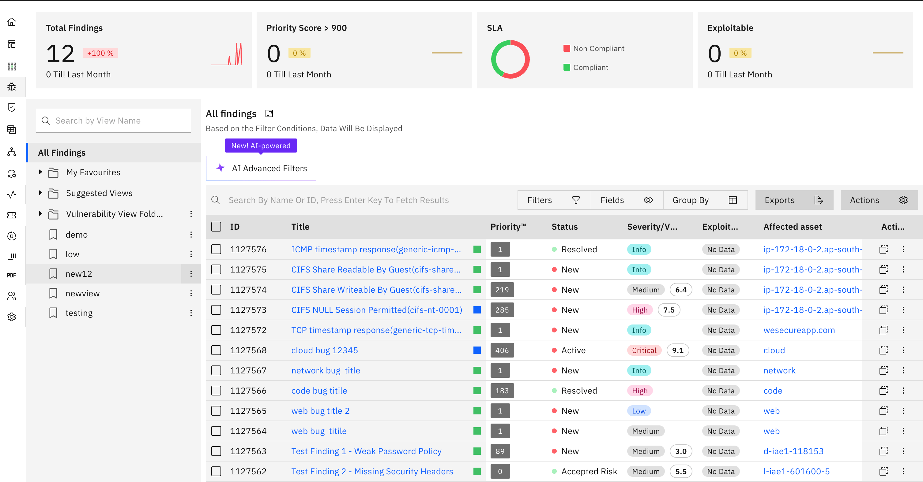 Creating folders to save vulnerability views: Rearranging Views (screenshot 4)