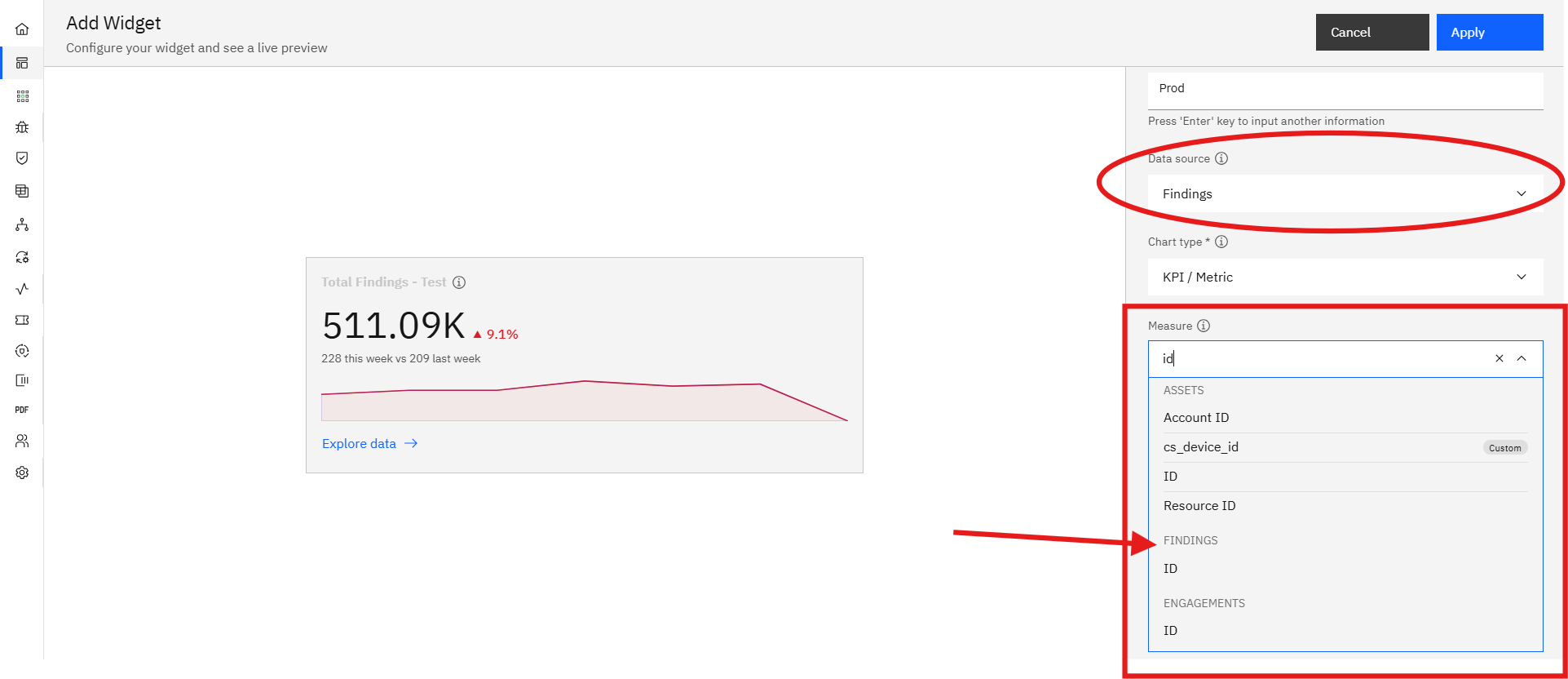 Creating a Widget: Step 5: Configure the Measure and Calculation (screenshot 8)
