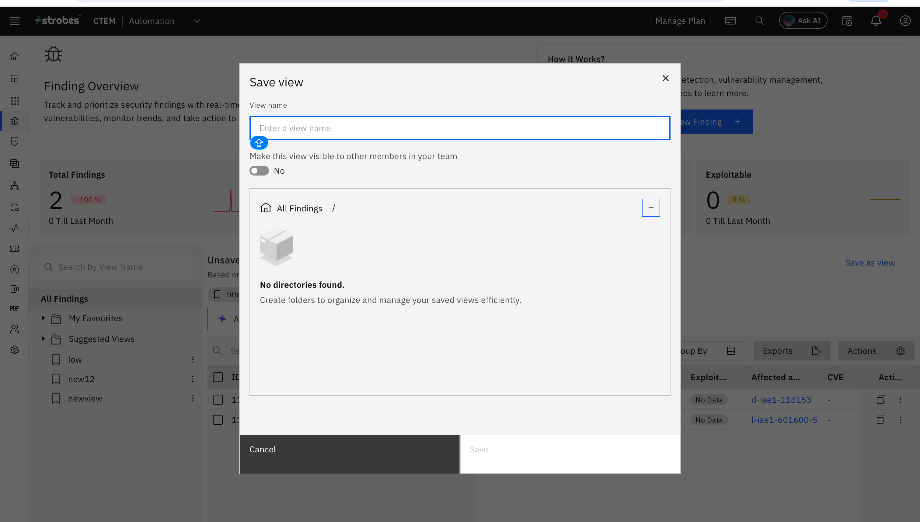 Creating folders to save vulnerability views: Creating Vulnerability View Folders (screenshot 2)