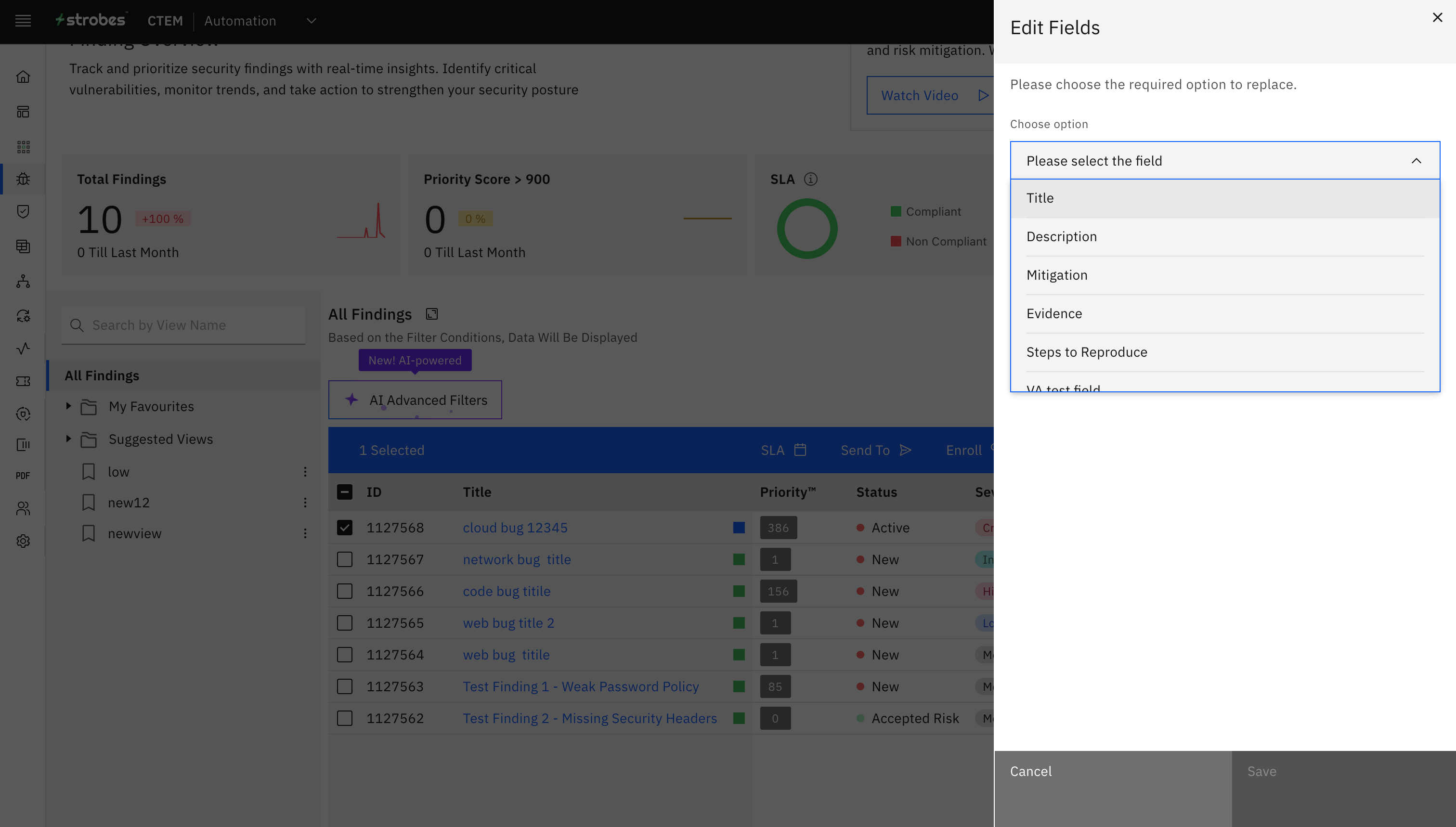 Bulk actions on findings: Edit Fields Bulk Action (screenshot 17)