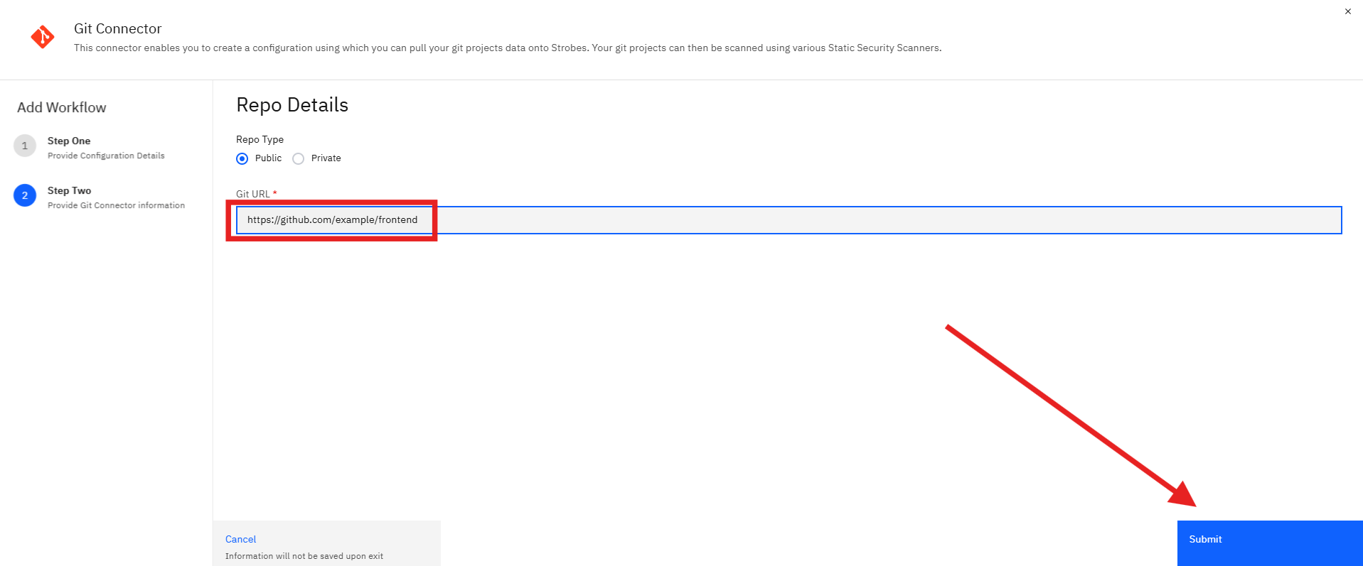 Configuring Your Git Repo with Strobes: Step 3: Select Repository Type (screenshot 3)