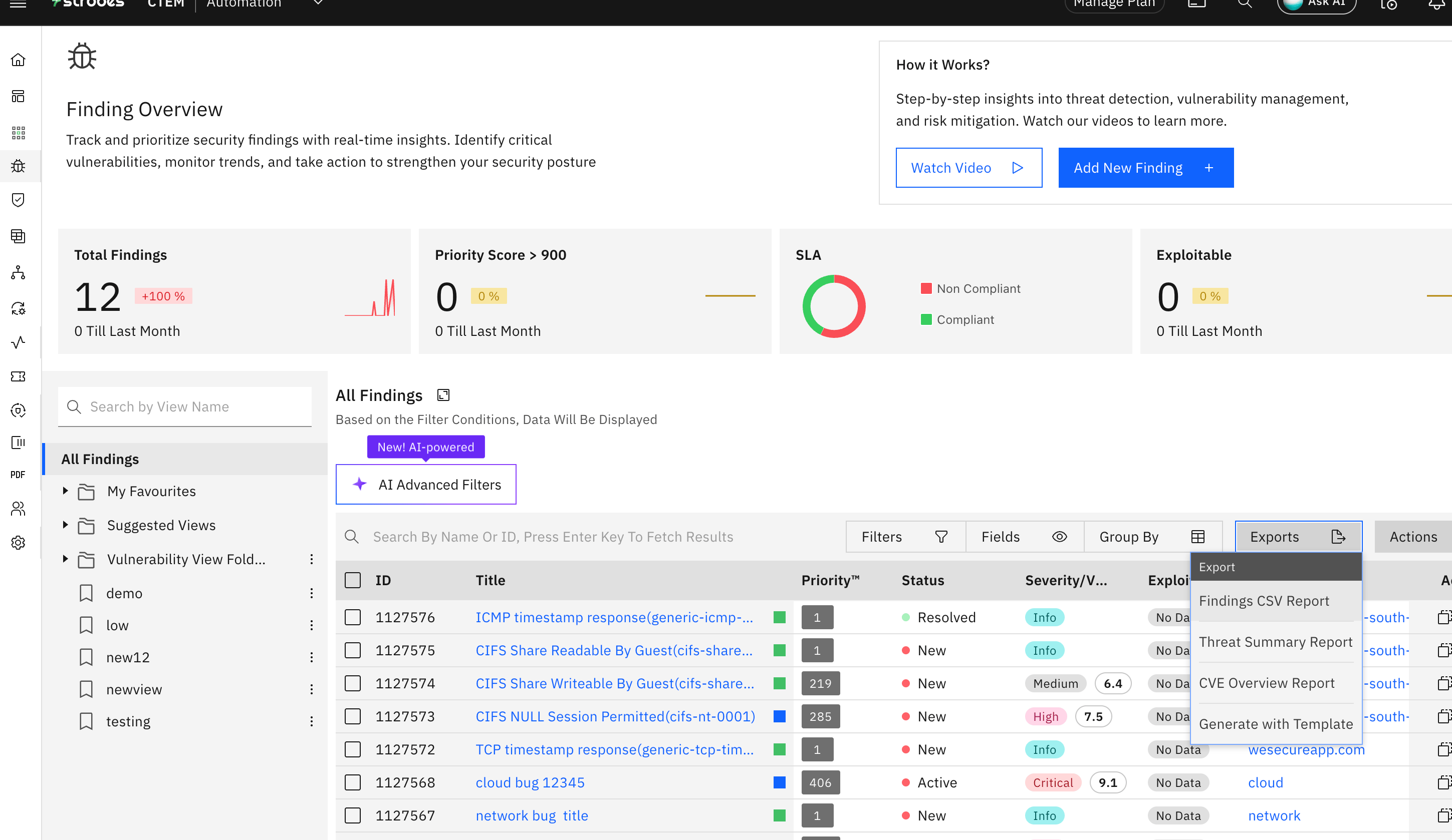 Vulnerabilities Custom CSV Export: Usage Flow Instructions: (screenshot 1)