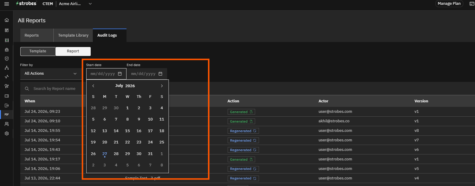 Report Audit Logs: Step 12 — Filter by Date Range and Search (screenshot 12)