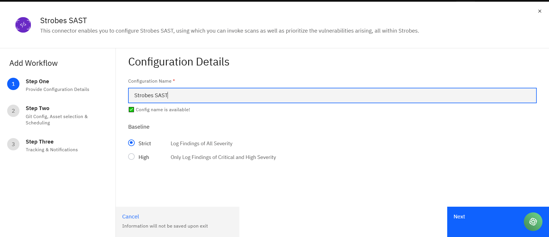 Configuring Strobes SAST: Step 2: Create a Strobes SAST Configuration (Step One – Configuration Details) (screenshot 6)