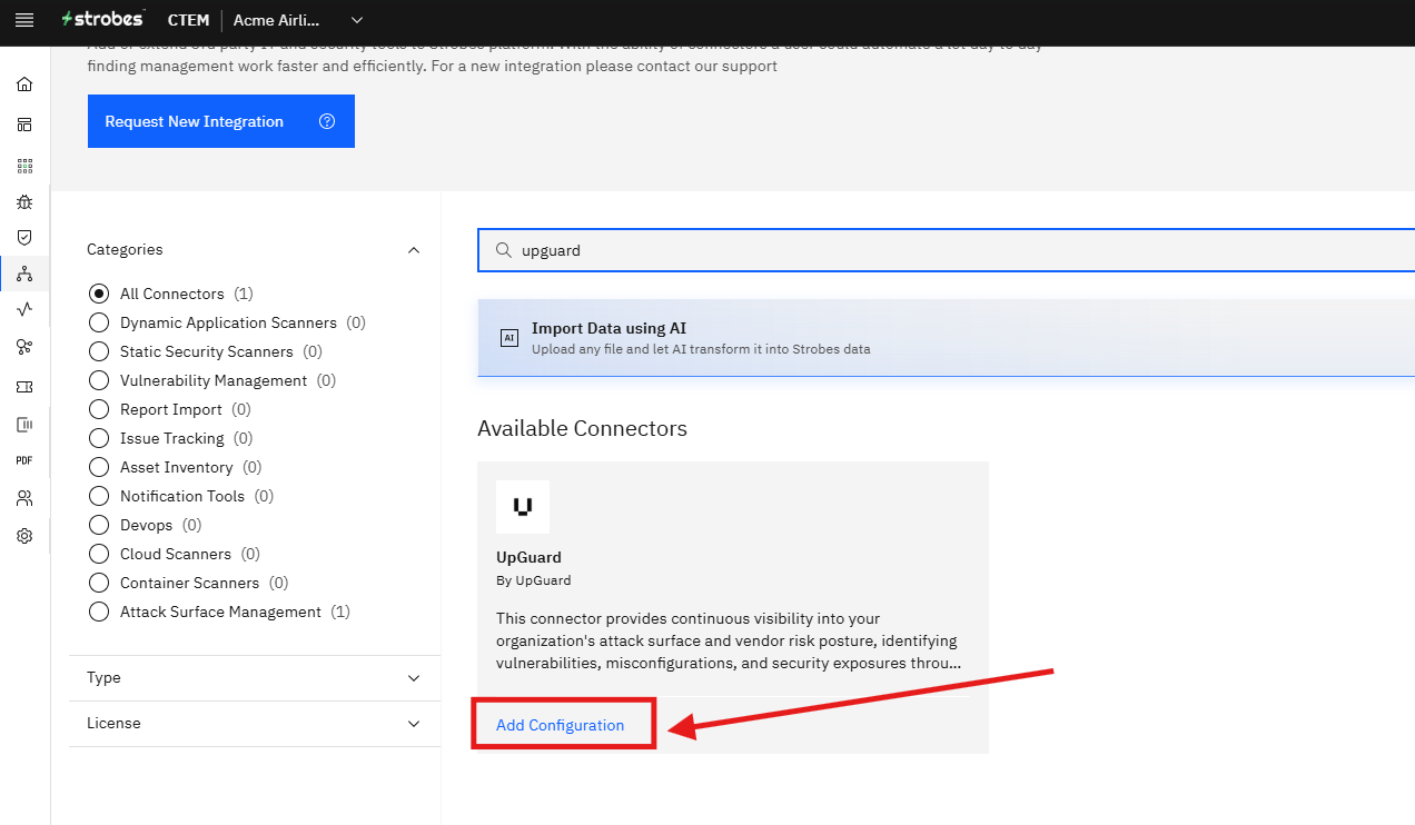 Connecting UpGuard to Strobes: Step 10 — Click Add Configuration (screenshot 10)
