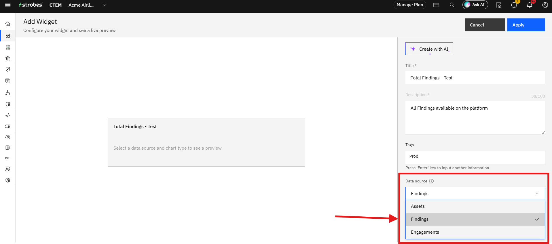 Creating a Widget: Step 3: Choose the Data Source (screenshot 6)